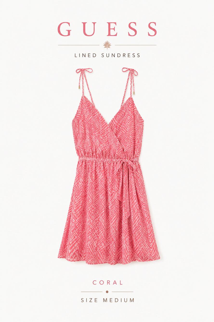 Guess Mini Sundress Medium Coral Pink Sleeveless Tie Waist Lined Dress